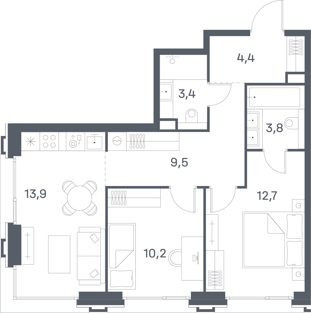 Планировка 57.9 м²