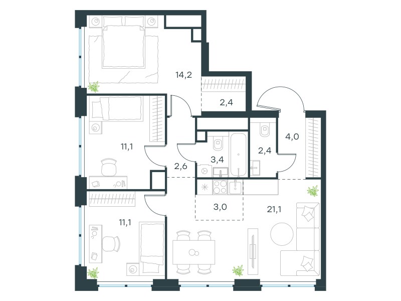 Планировка 75.3 м²