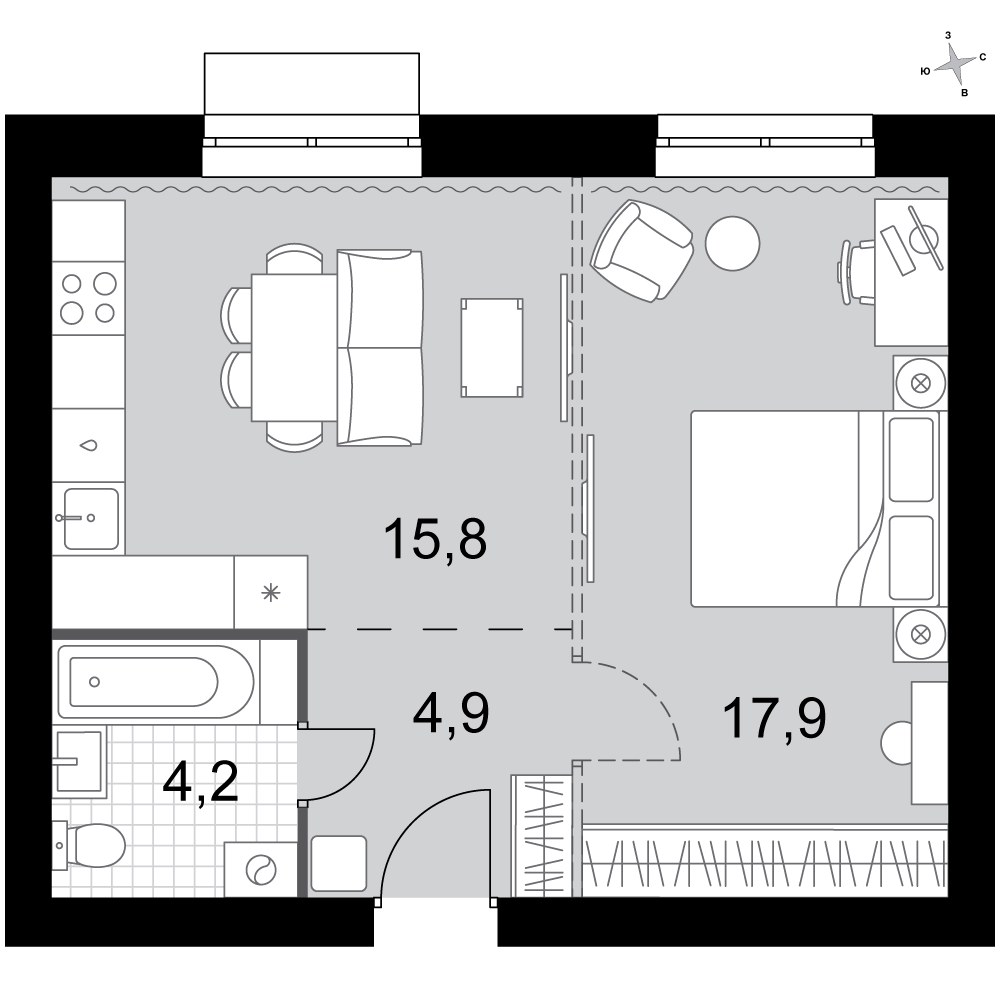 Планировка 42.8 м²