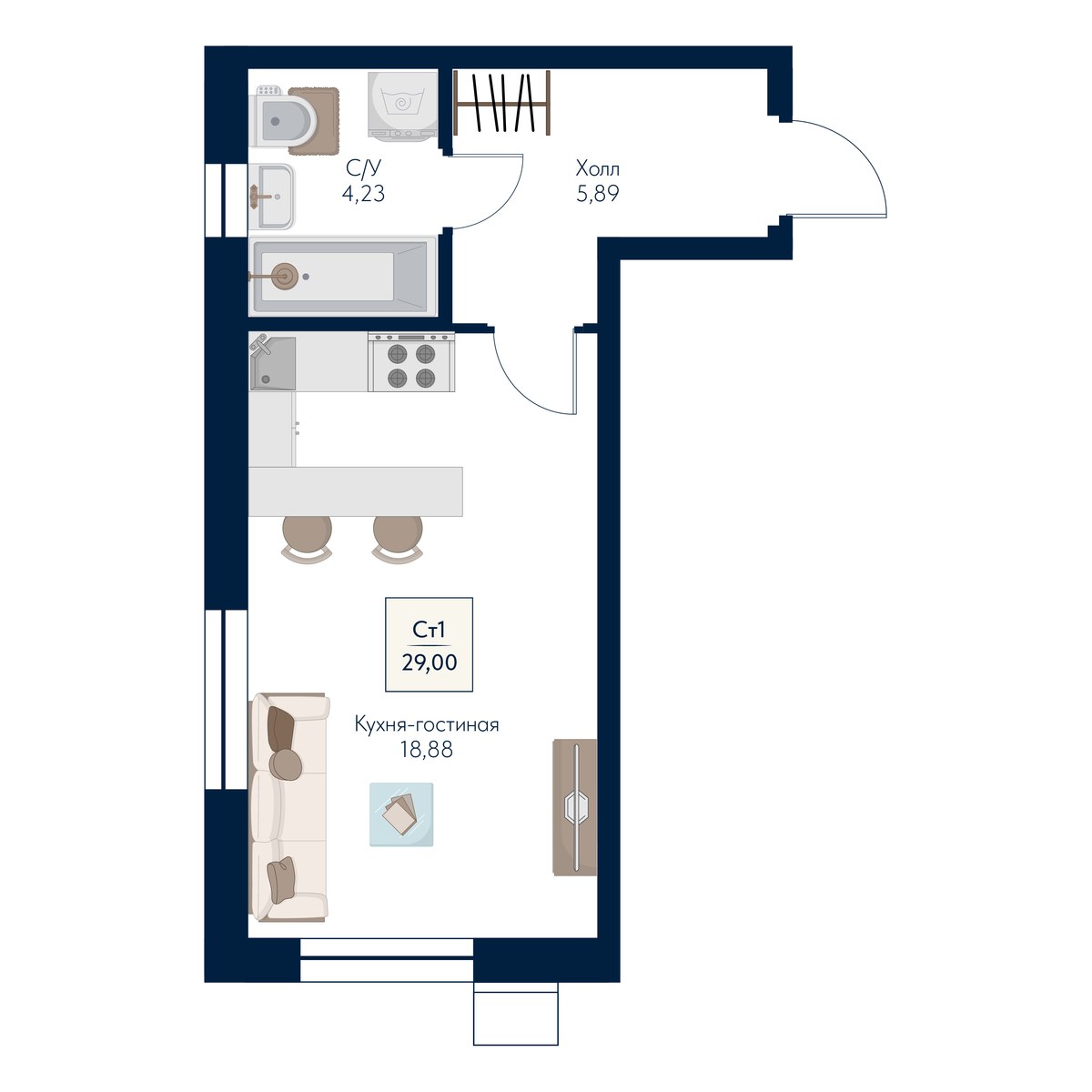 Планировка 29.0 м²