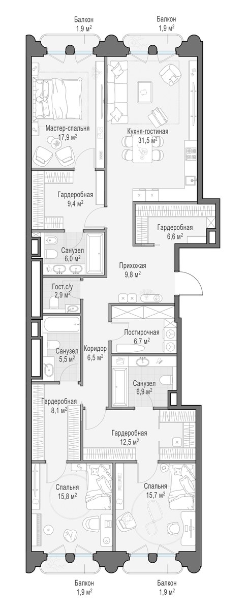 Планировка 163.6 м²