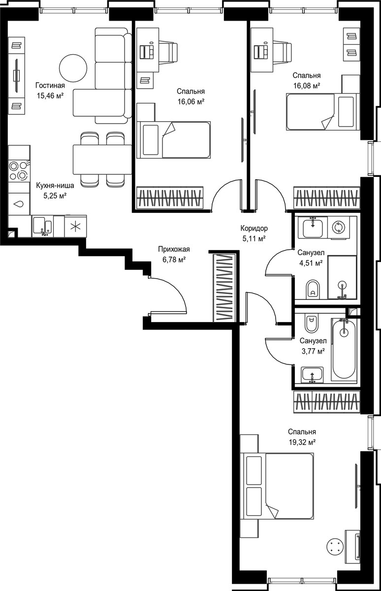 Планировка 92.34 м²