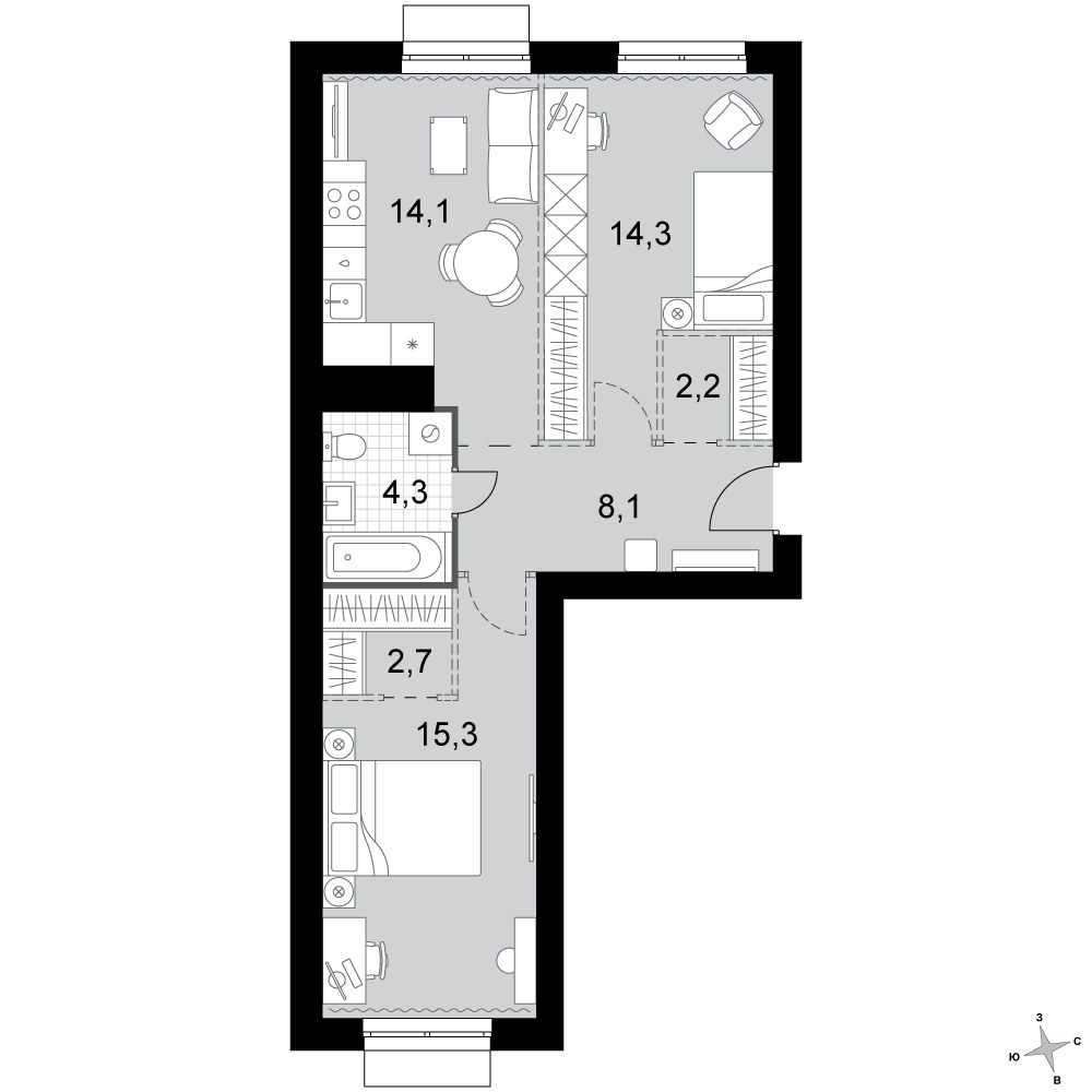 Планировка 61.0 м²