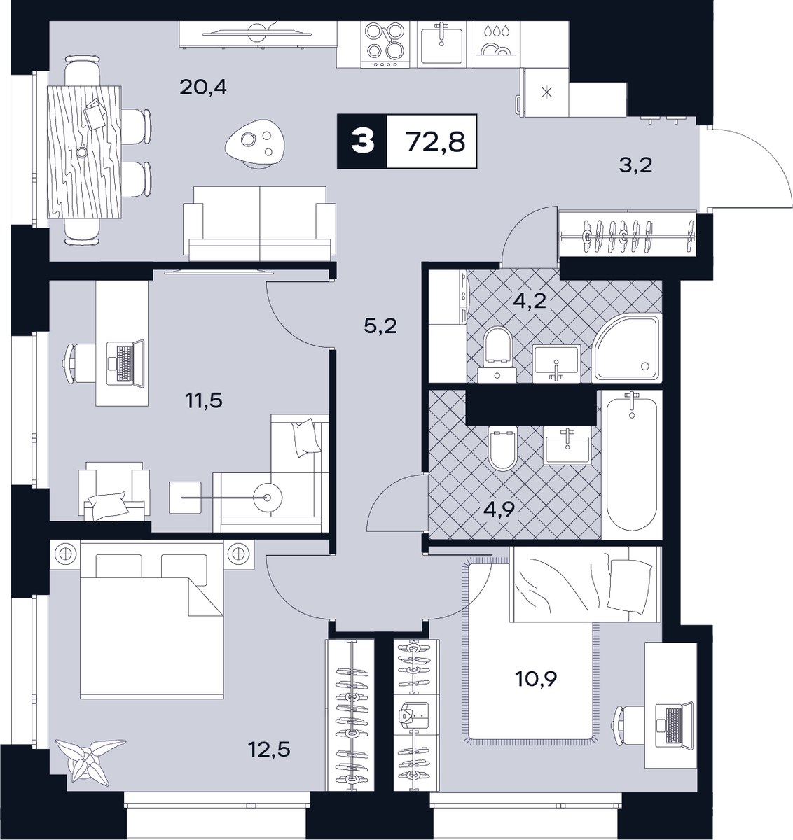 Планировка 72.8 м²