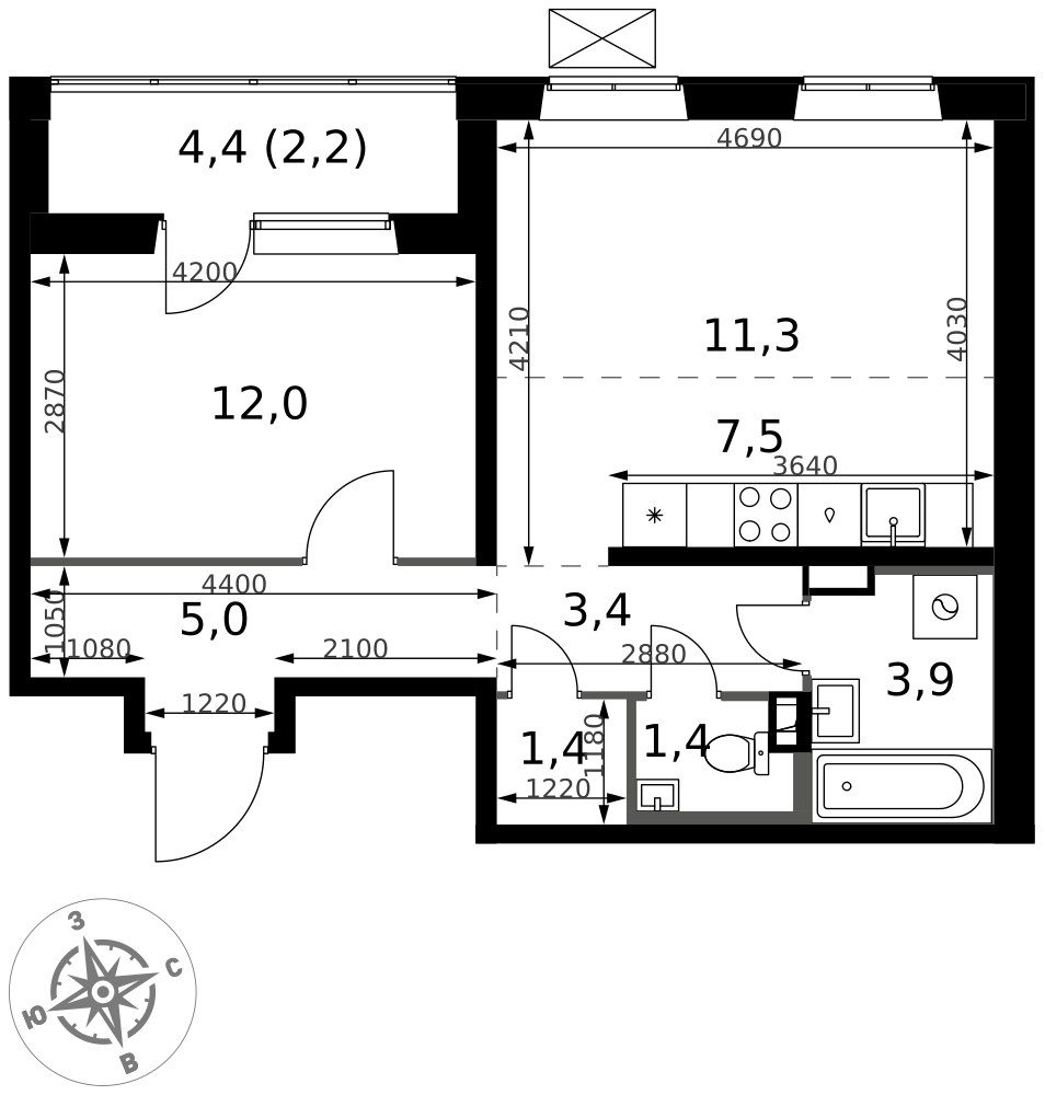 Планировка 48.1 м²