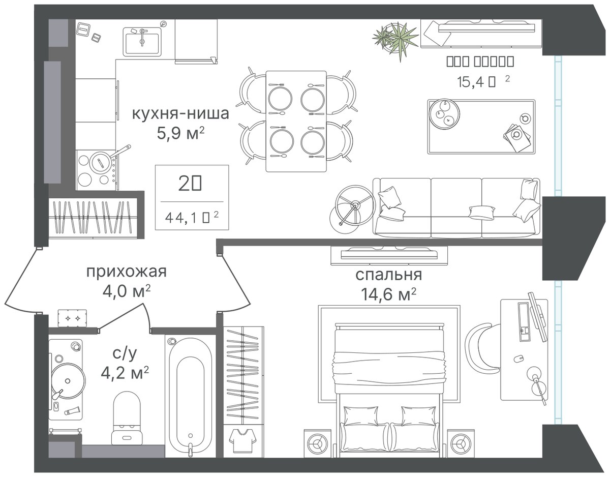 Планировка 44.1 м²