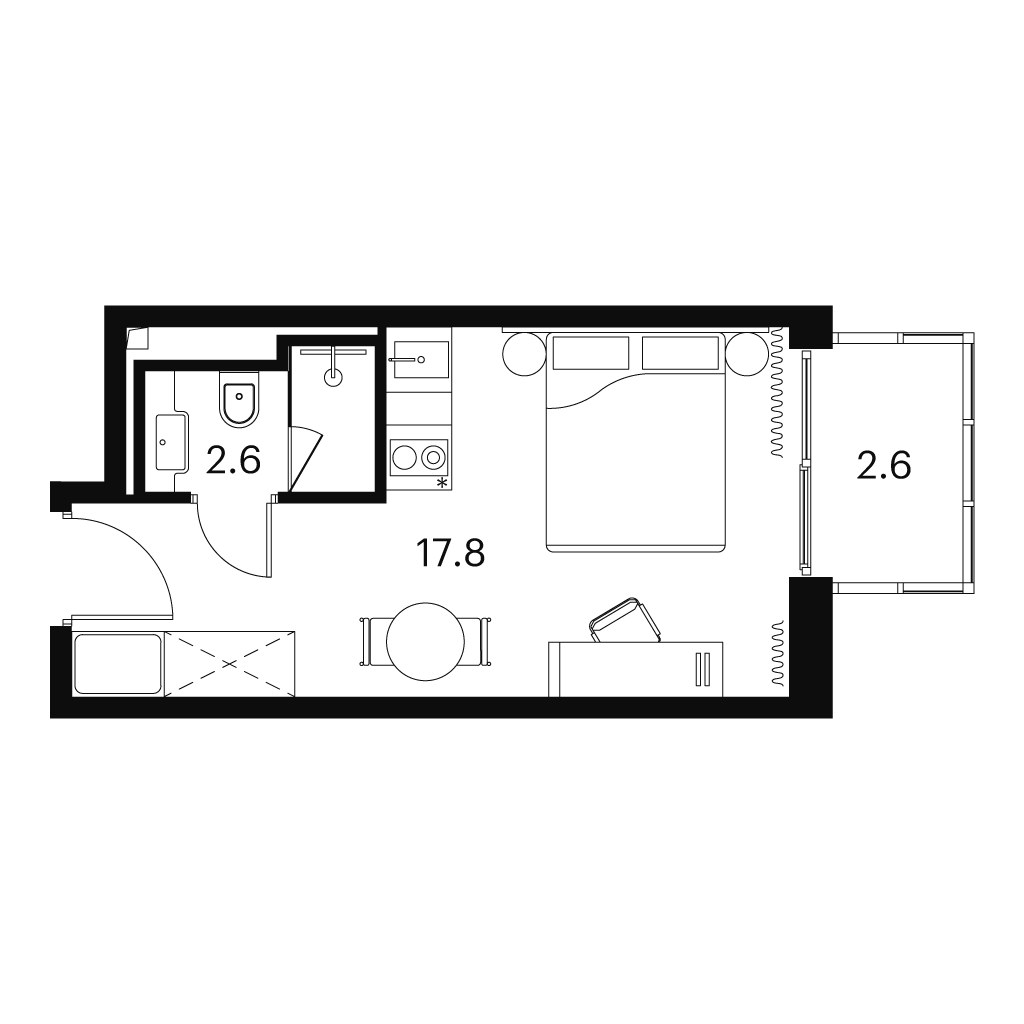 Планировка: 1-комнатная, 23.0 м²