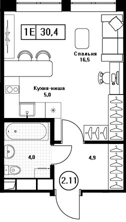 Планировка 30.4 м²
