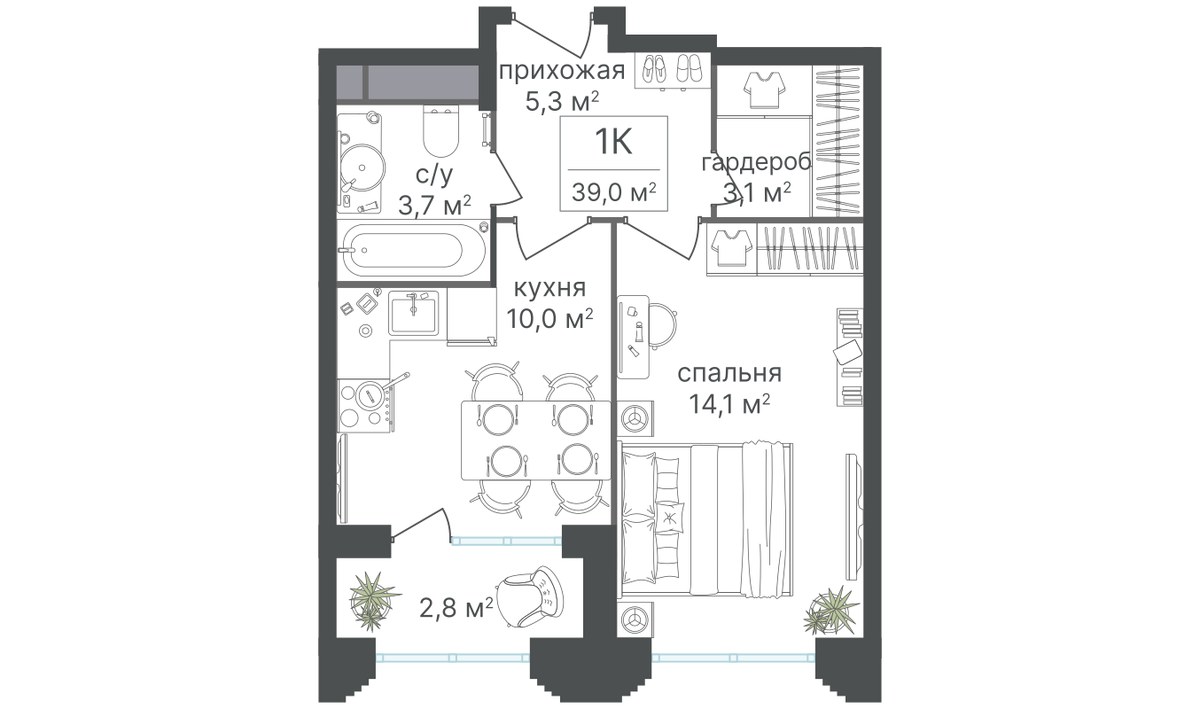 Планировка 38.7 м²