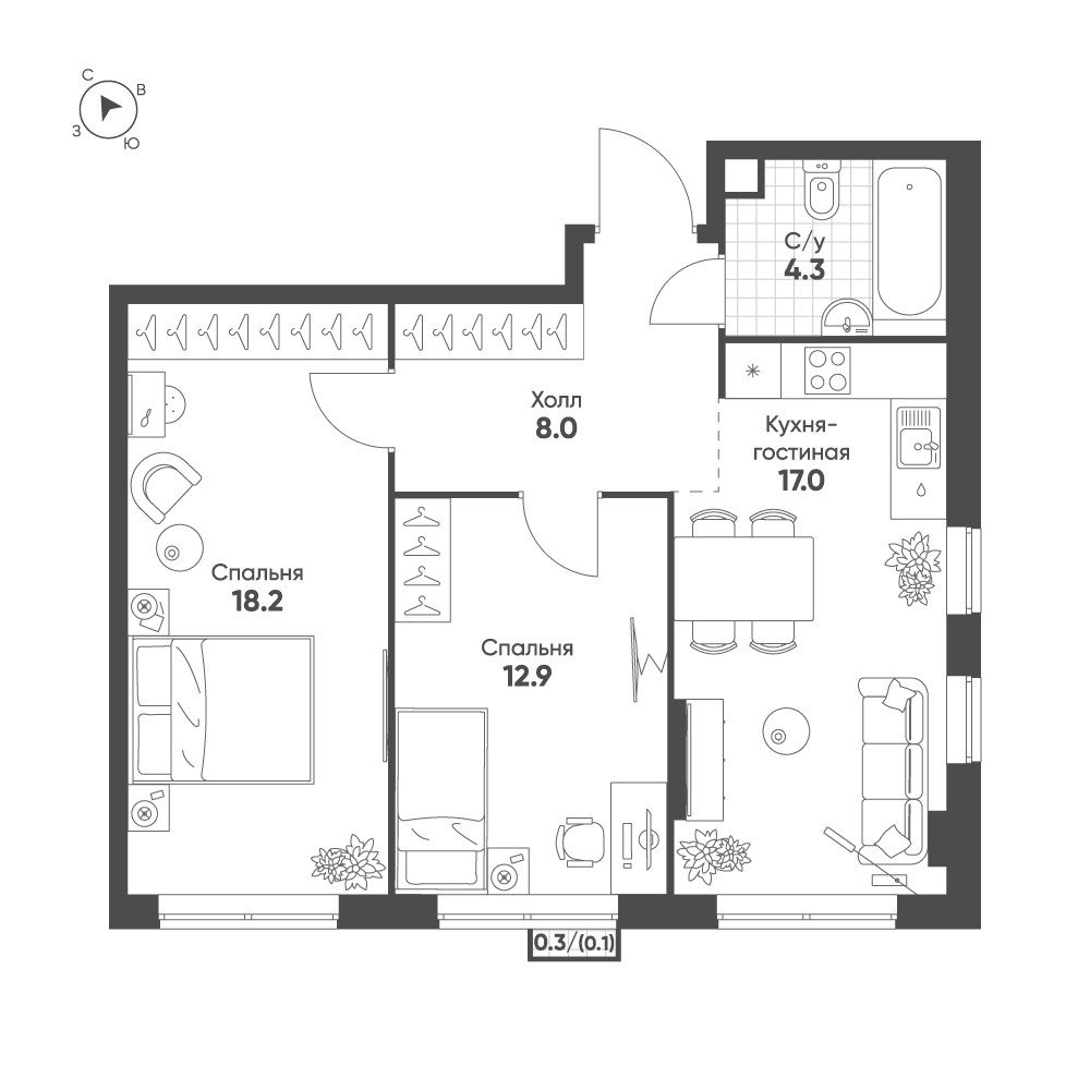 Планировка 60.5 м²