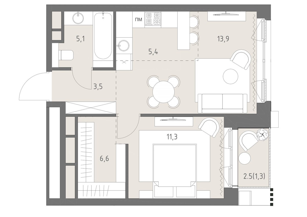 Планировка 47.1 м²