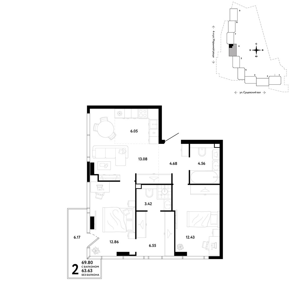 Планировка 69.8 м²