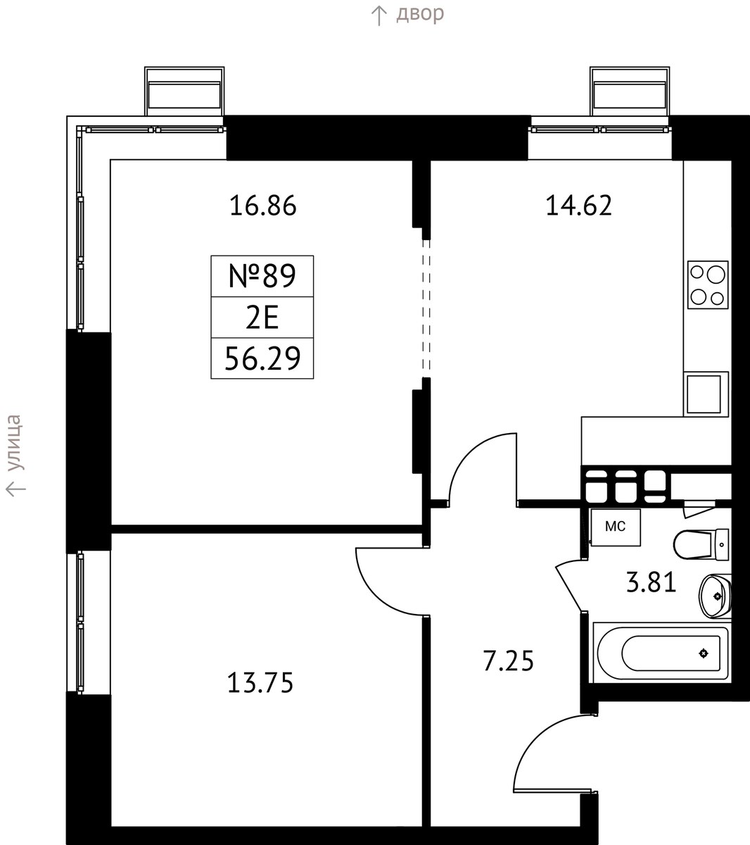 Планировка 56.29 м²