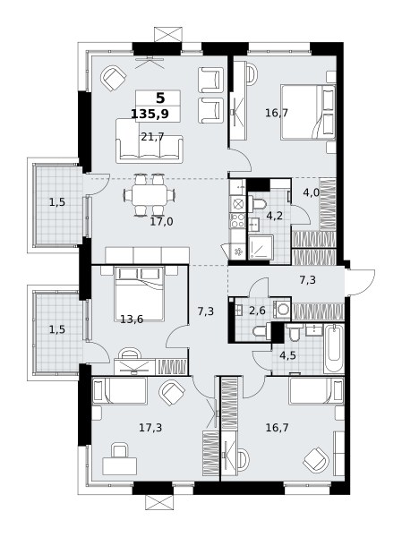 Планировка 135.9 м²