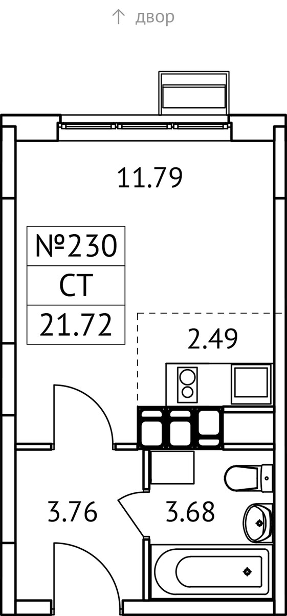Планировка: Студия, 21.72 м²
