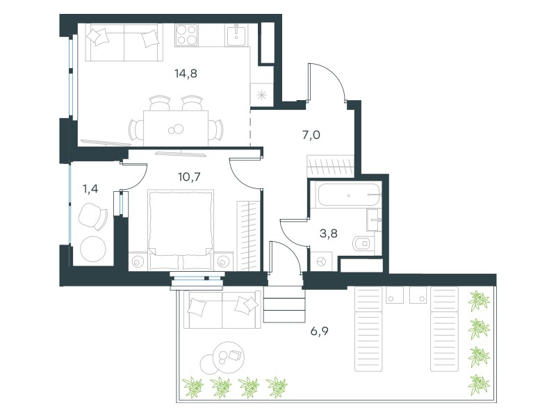 Планировка 44.6 м²