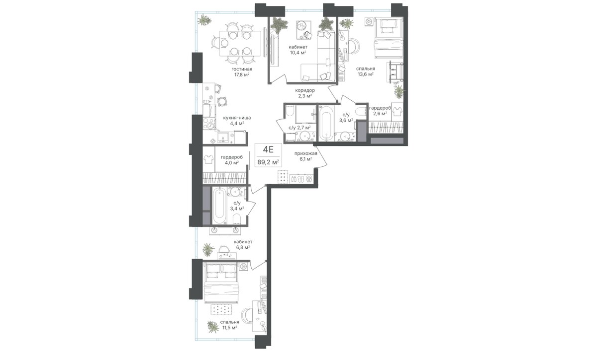 Планировка 87.3 м²