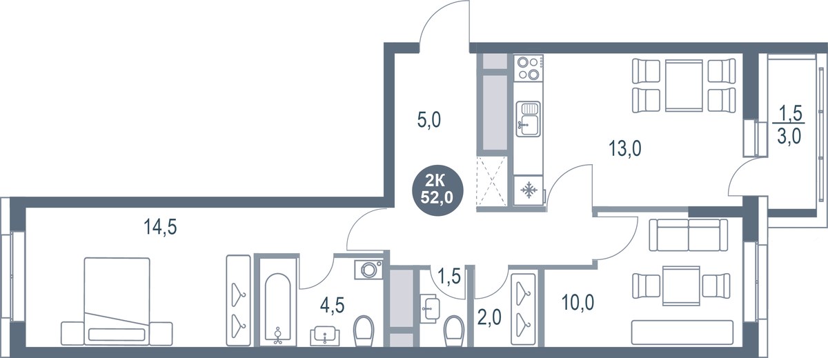 Планировка 52.0 м²