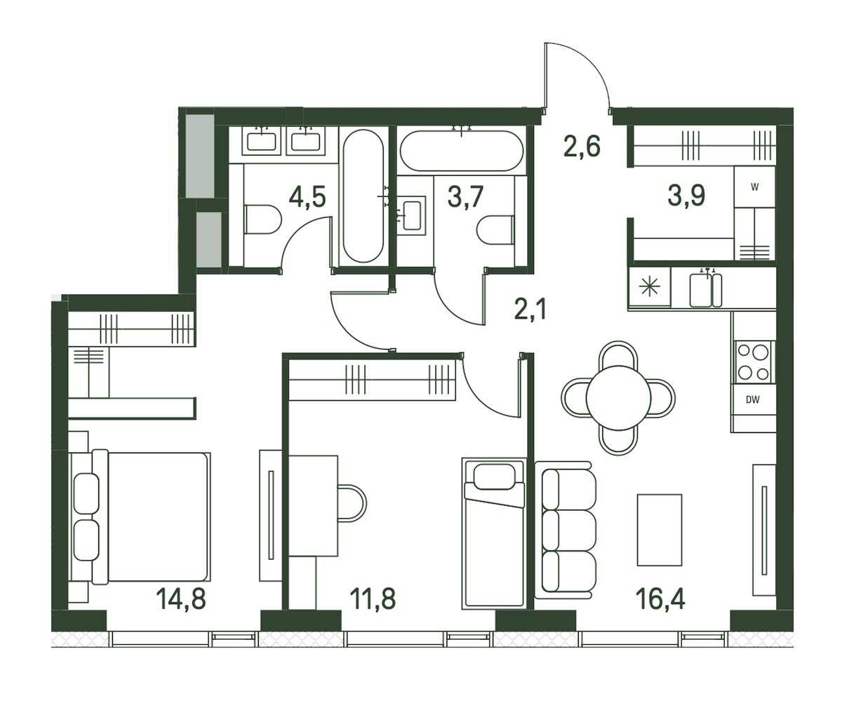 Планировка 59.8 м²