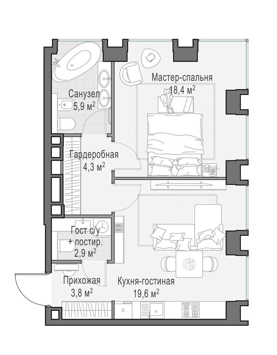 Планировка 55.0 м²