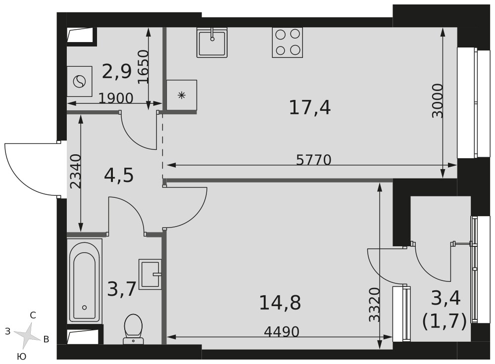 Планировка 45.0 м²