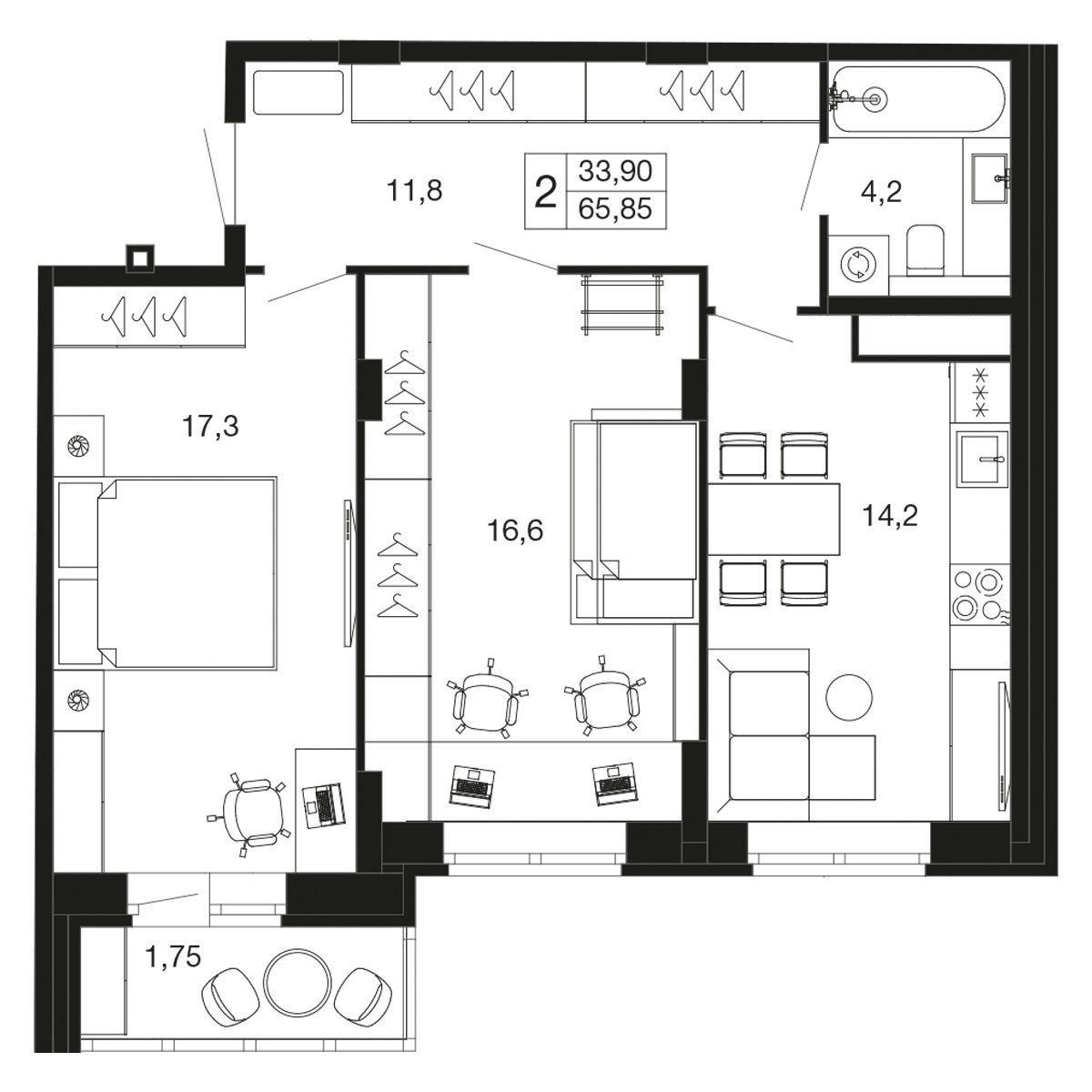 Планировка 64.1 м²