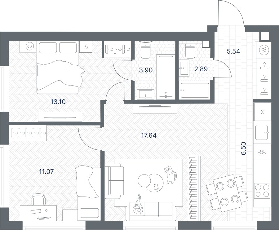 Планировка 60.64 м²