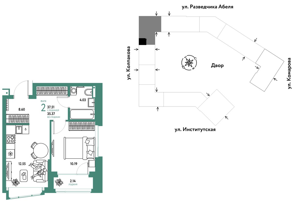 Планировка 37.51 м²