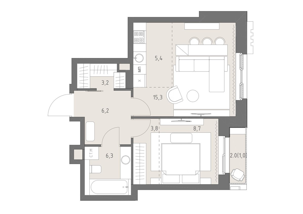 Планировка 49.9 м²