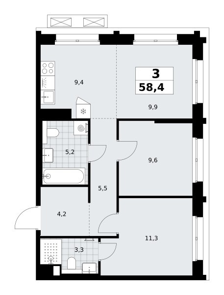 Планировка 58.4 м²