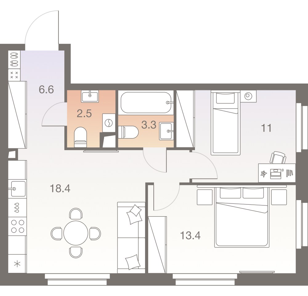 Планировка 55.1 м²