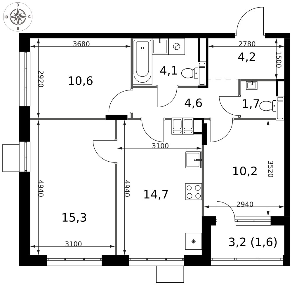 Планировка 67.0 м²