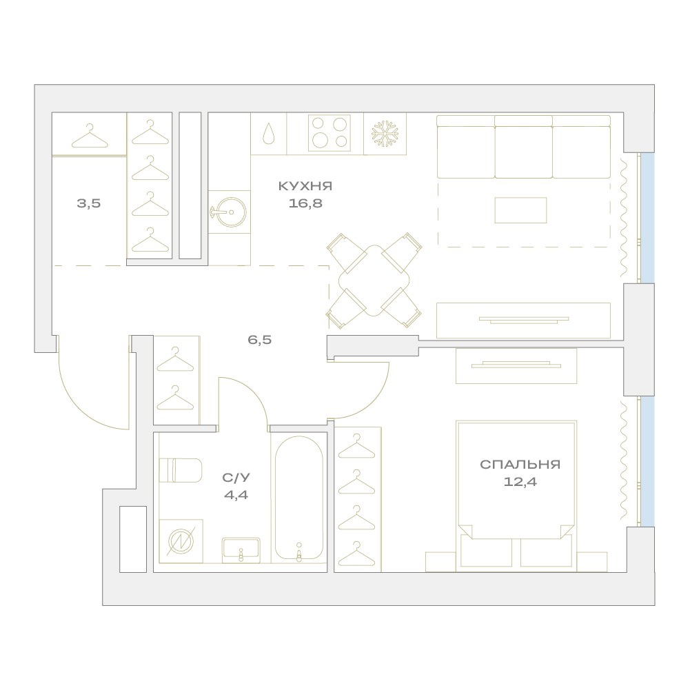 Планировка 43.6 м²