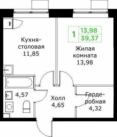 Планировка 39.5 м²