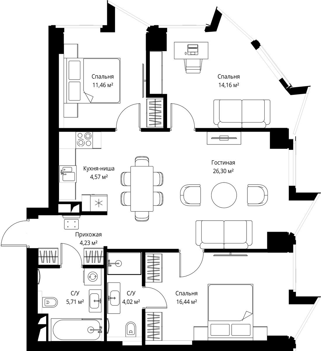 Планировка 86.8 м²
