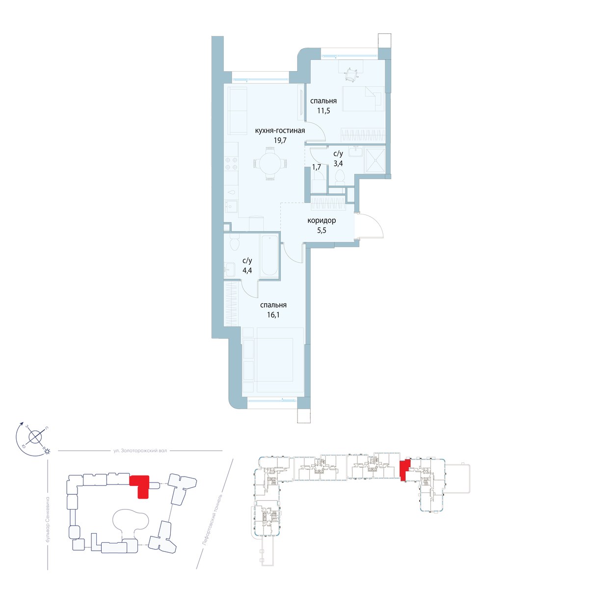 Планировка 62.3 м²
