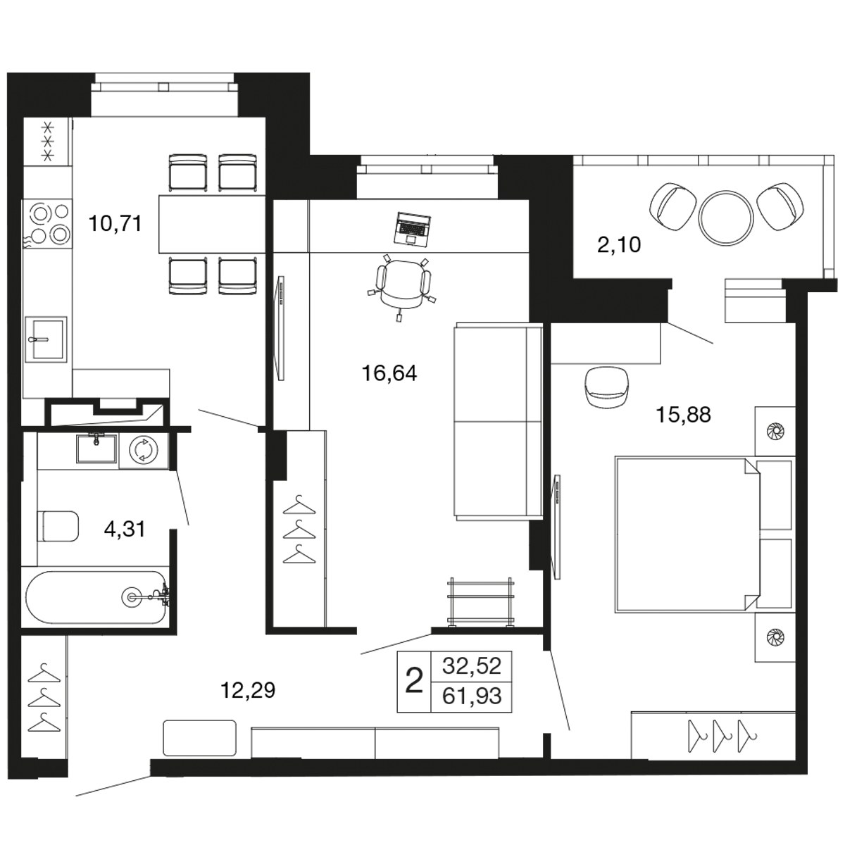 Планировка 59.8 м²