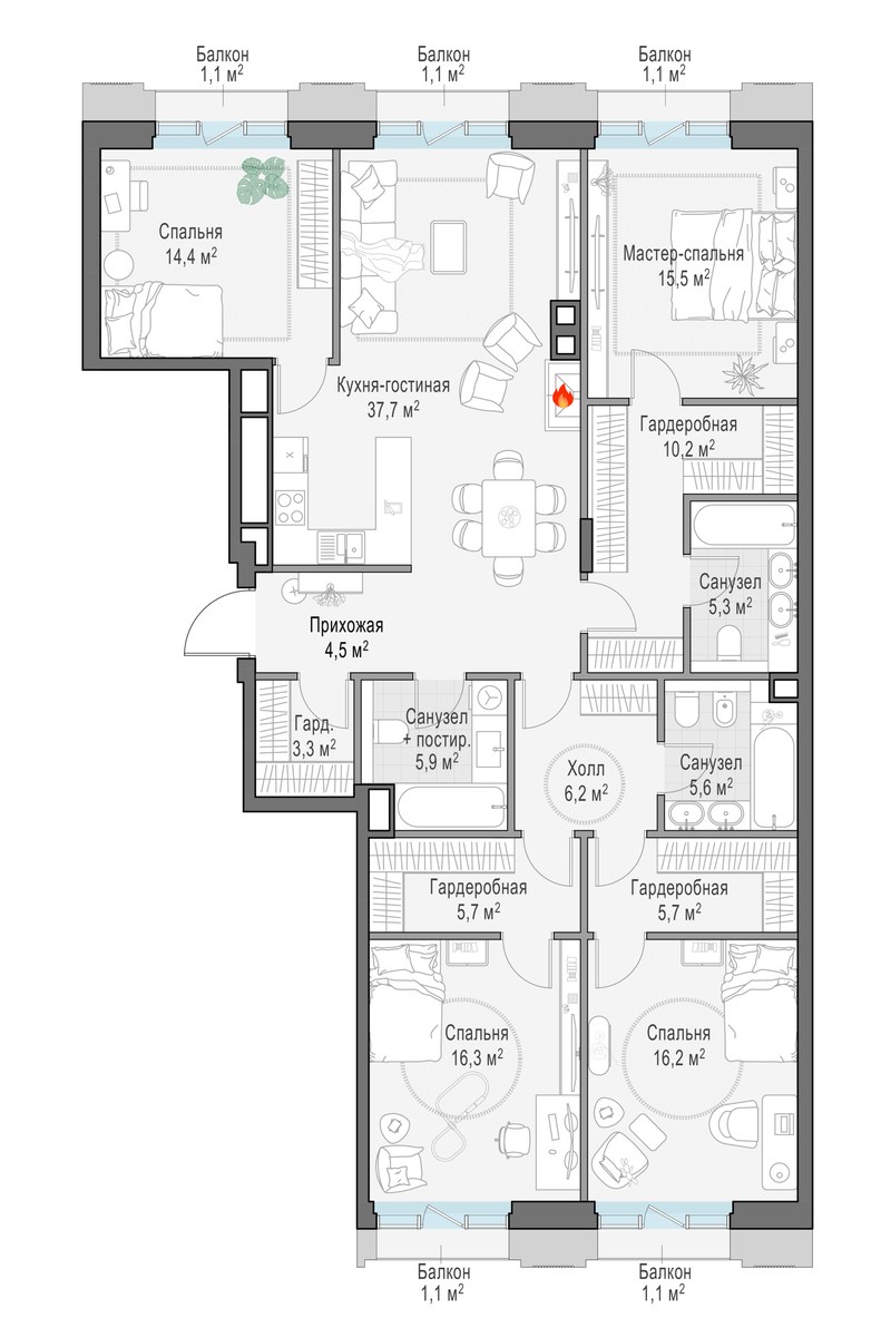 Планировка 153.7 м²