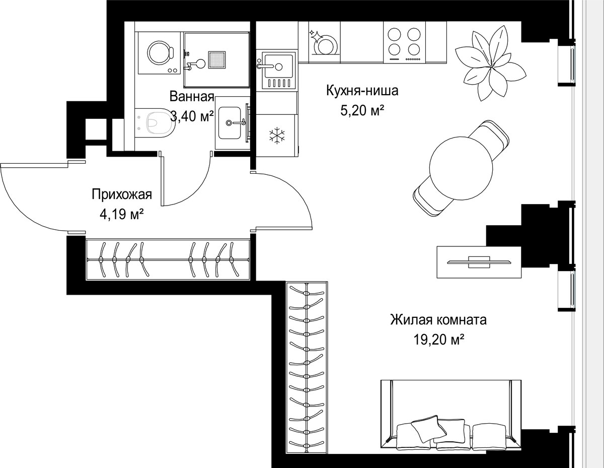 Планировка 31.99 м²