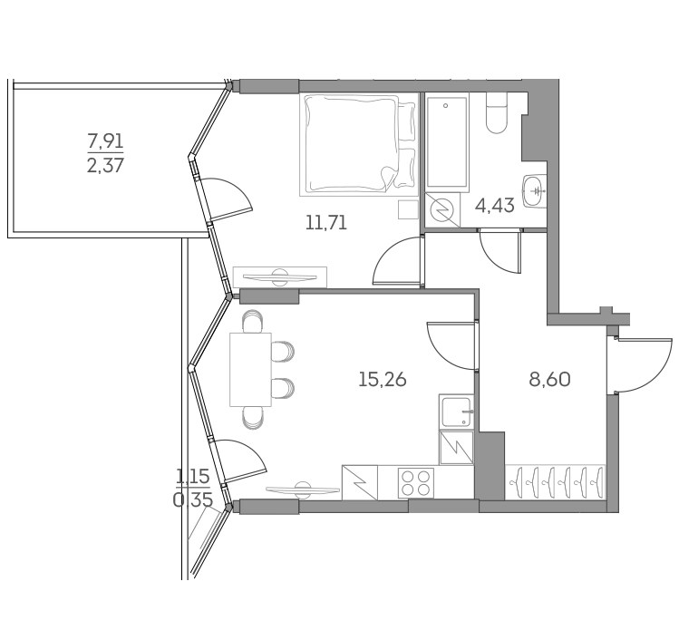 Планировка 42.72 м²