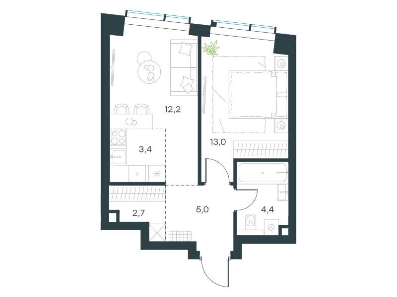 Планировка 40.7 м²