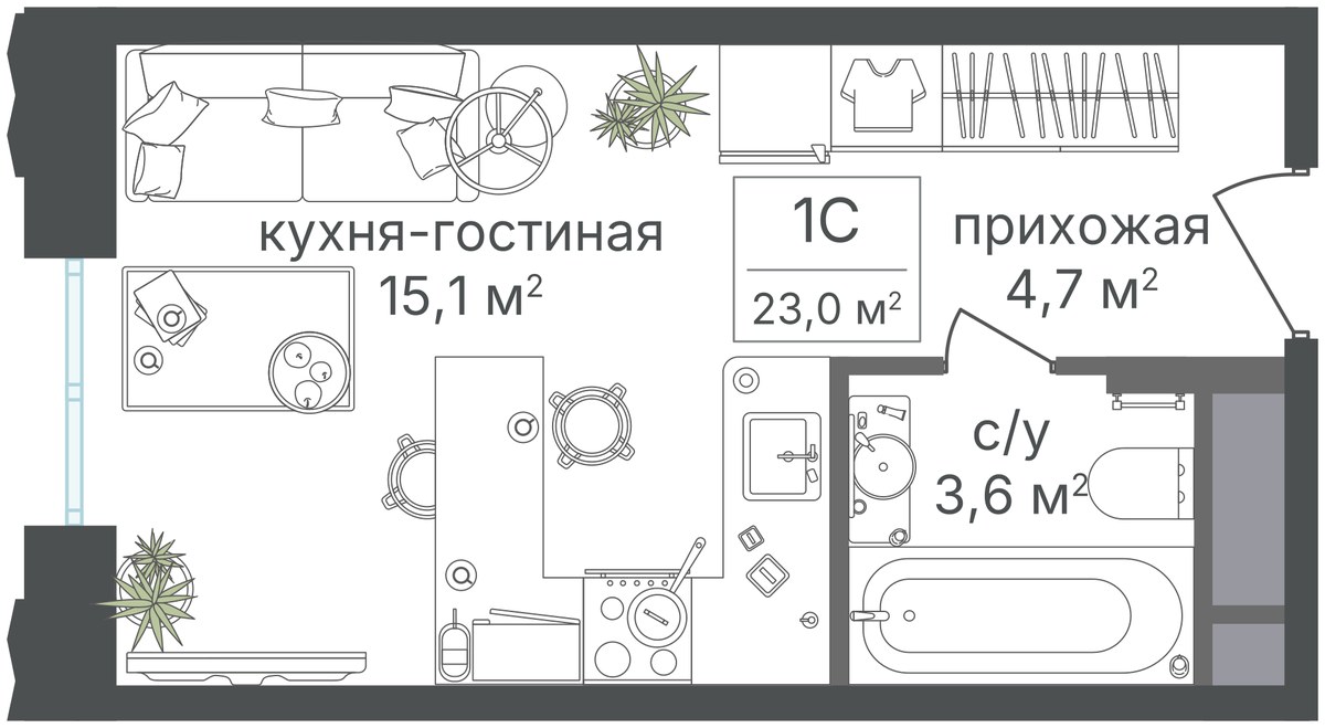 Планировка 23.0 м²
