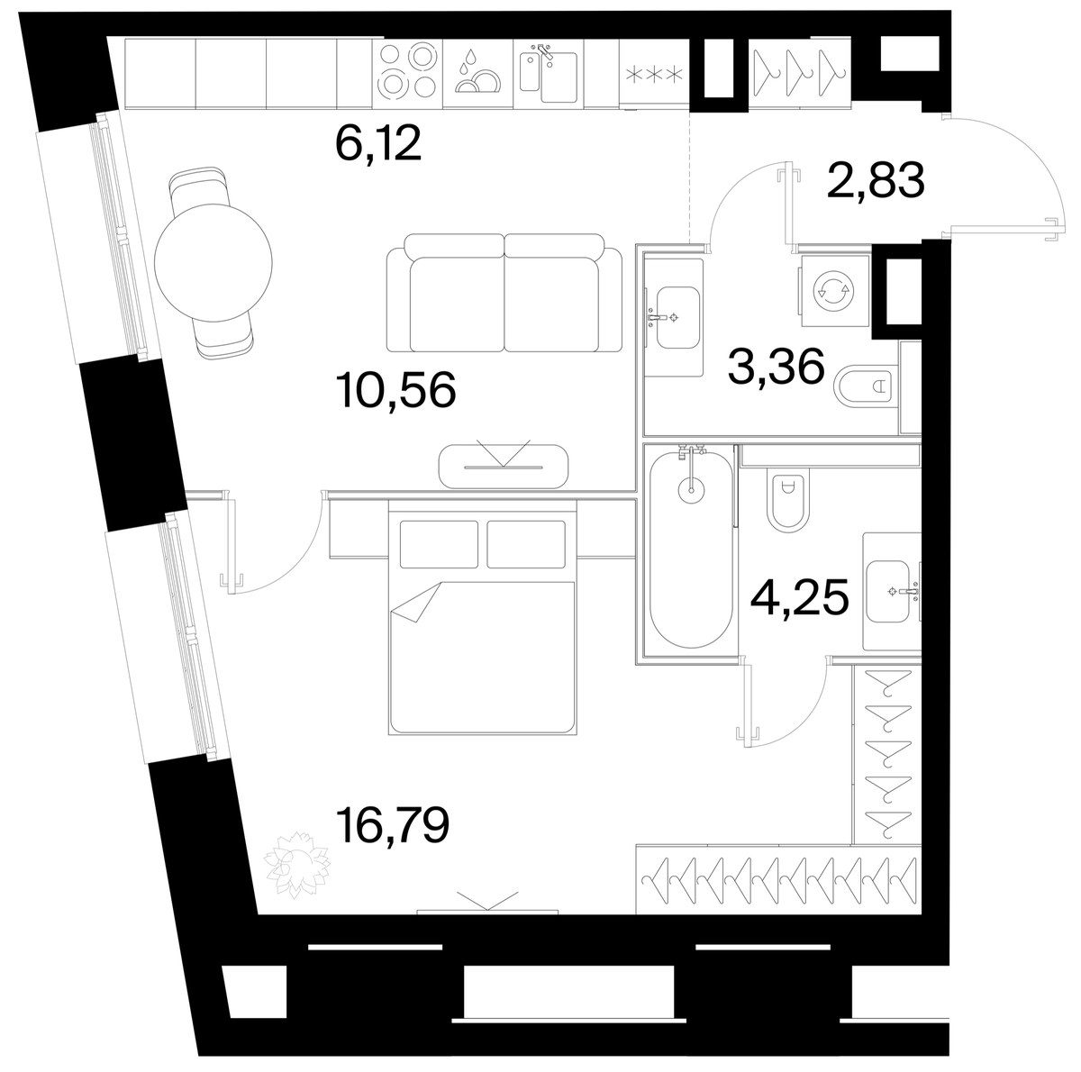 Планировка 43.91 м²