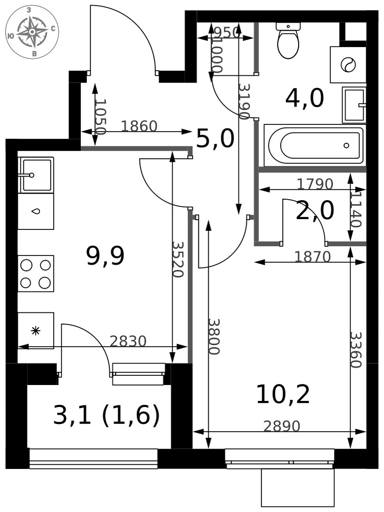 Планировка 32.7 м²