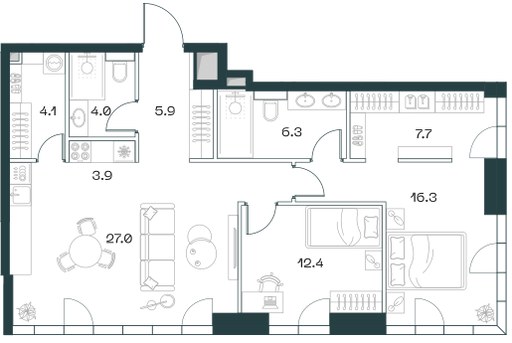 Планировка 87.6 м²