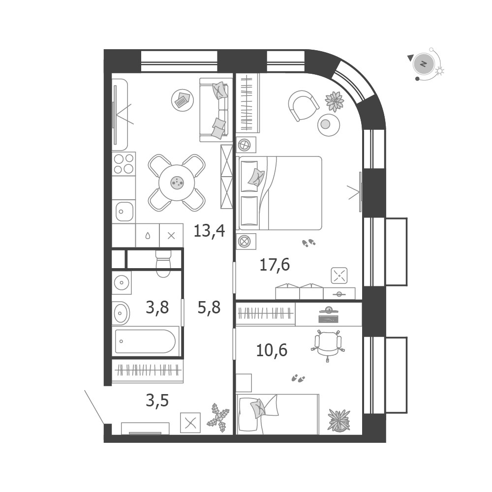 Планировка 54.7 м²