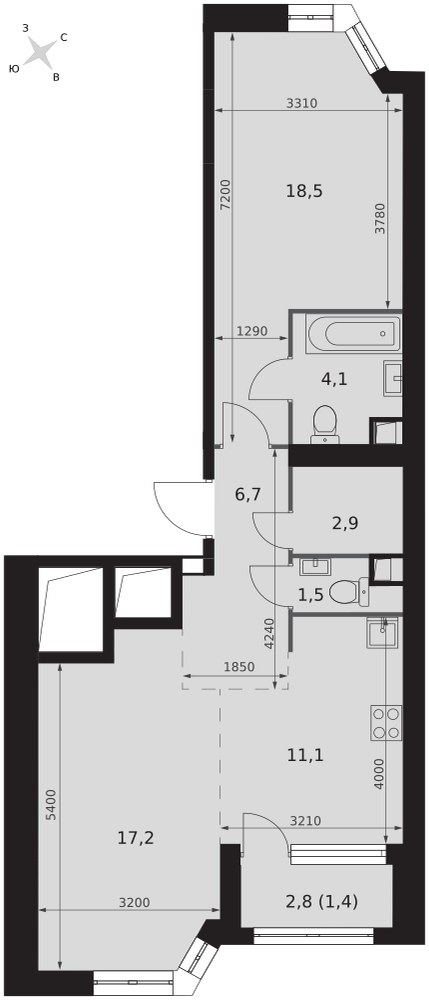 Планировка 63.4 м²