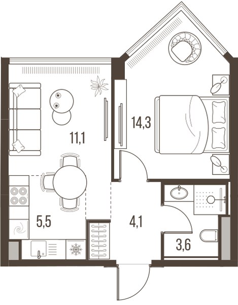 Планировка 38.6 м²