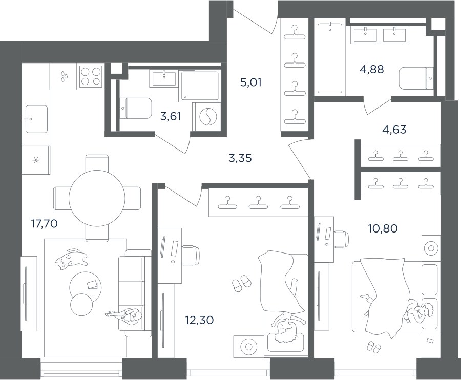Планировка 62.28 м²