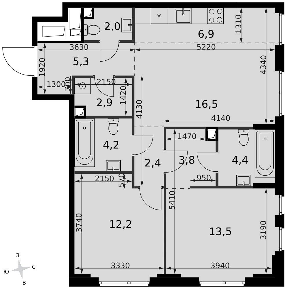 Планировка 74.1 м²